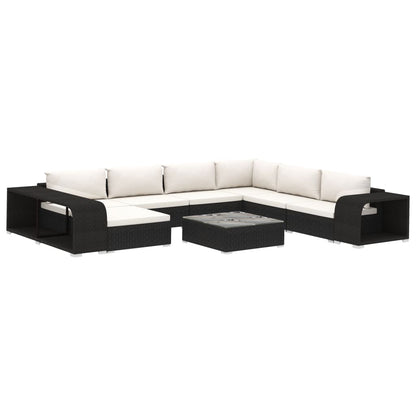 Set Divani da Giardino 10 pz con Cuscini in Polyrattan Nero - homemem39