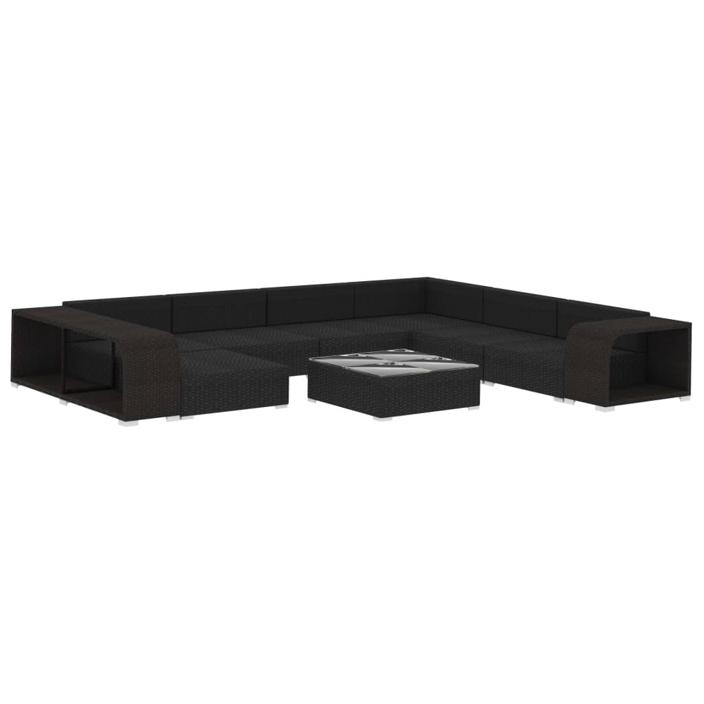 Set Divani da Giardino 10 pz con Cuscini in Polyrattan Nero - homemem39