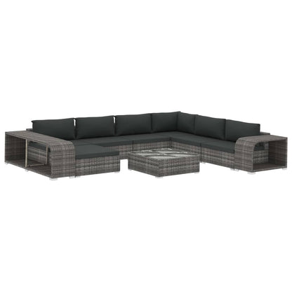 Set Divani da Giardino 10 pz con Cuscini in Polyrattan Grigio - homemem39