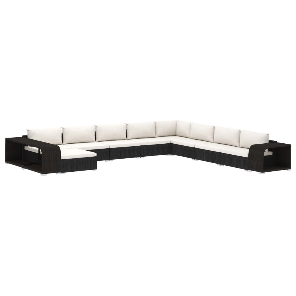 Set Divani da Giardino 11 pz con Cuscini in Polyrattan Nero - homemem39