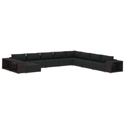 Set Divani da Giardino 11 pz con Cuscini in Polyrattan Nero - homemem39
