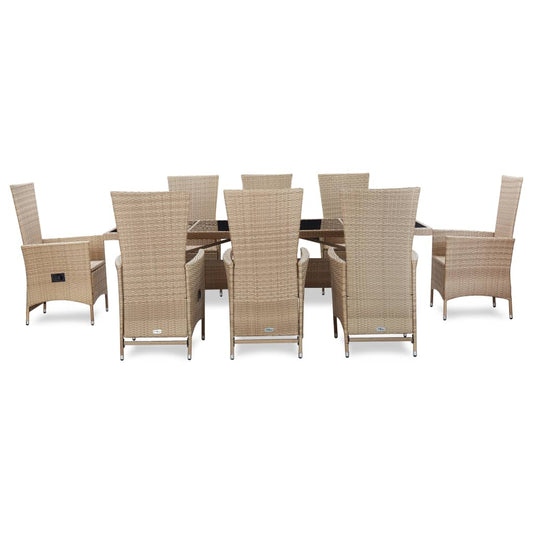 Set da Pranzo da Giardino 9 pz con Cuscini in Polyrattan Beige - homemem39