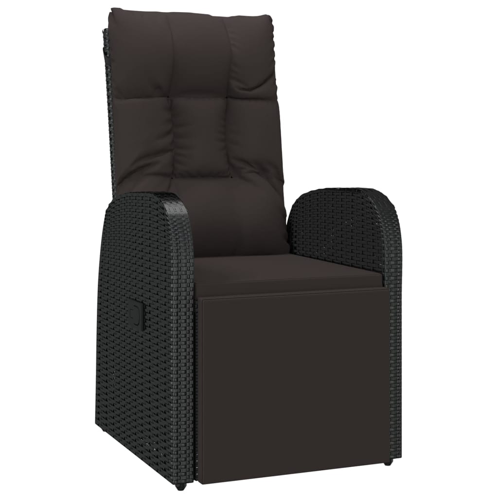 Sedia da Giardino Reclinabile con Cuscino in Polyrattan Nero - homemem39
