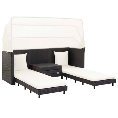Divano Letto a 3 Posti Estendibile con Tetto Polyrattan Nero | homemem39