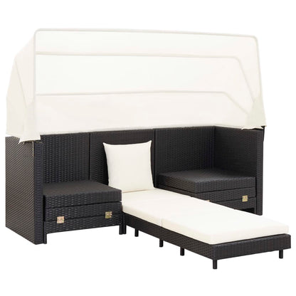 Divano Letto a 3 Posti Estendibile con Tetto Polyrattan Nero | homemem39