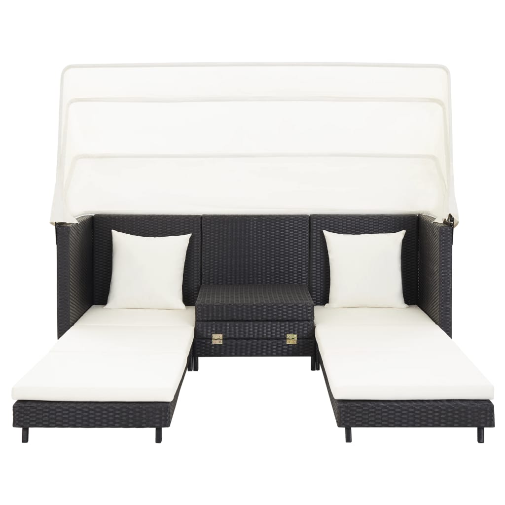 Divano Letto a 3 Posti Estendibile con Tetto Polyrattan Nero | homemem39