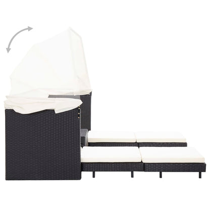 Divano Letto a 3 Posti Estendibile con Tetto Polyrattan Nero - homemem39