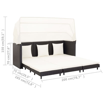 Divano Letto a 3 Posti Estendibile con Tetto Polyrattan Nero | homemem39