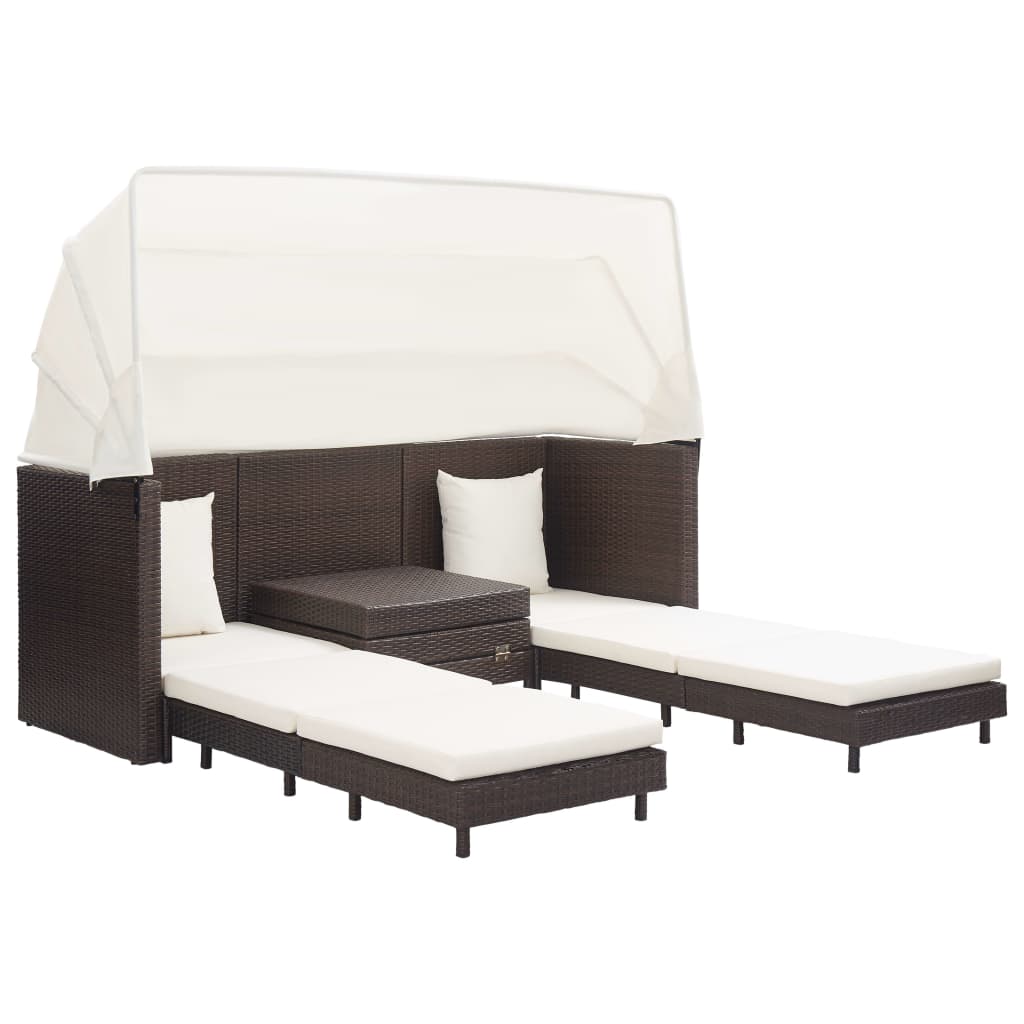 Divano Letto a 3 Posti Estendibile con Tetto Polyrattan Marrone | homemem39