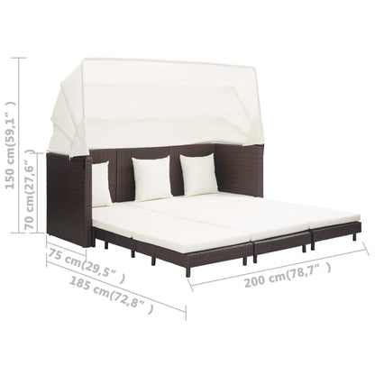 Divano Letto a 3 Posti Estendibile con Tetto Polyrattan Marrone - homemem39