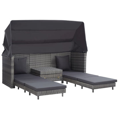 Divano Letto a 3 Posti Estendibile con Tetto Polyrattan Grigio | homemem39