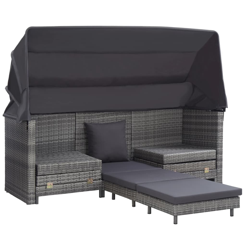 Divano Letto a 3 Posti Estendibile con Tetto Polyrattan Grigio | homemem39