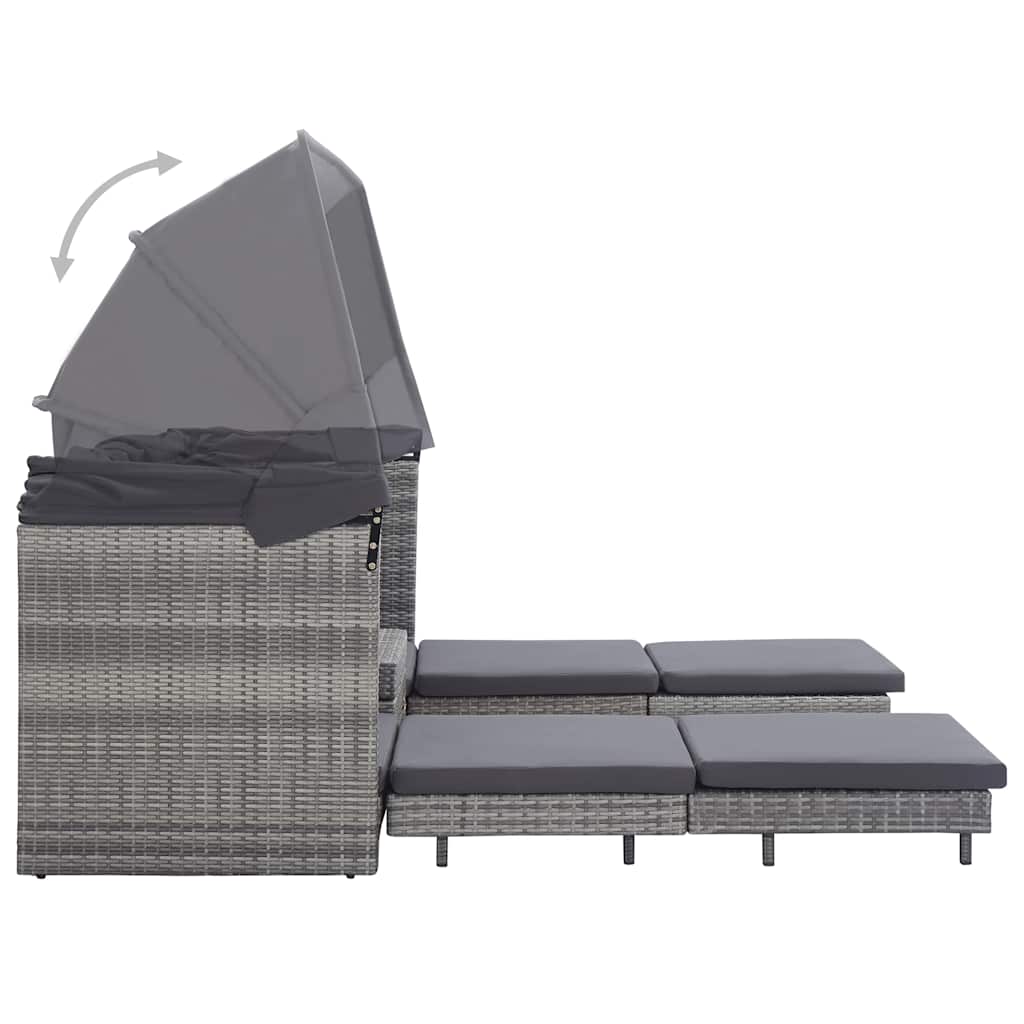 Divano Letto a 3 Posti Estendibile con Tetto Polyrattan Grigio | homemem39