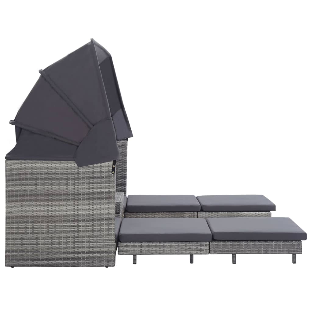 Divano Letto a 3 Posti Estendibile con Tetto Polyrattan Grigio | homemem39