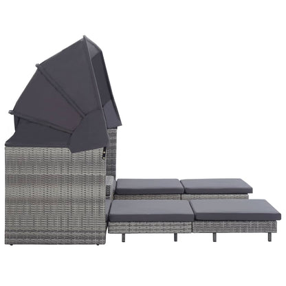 Divano Letto a 3 Posti Estendibile con Tetto Polyrattan Grigio | homemem39