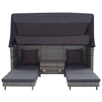 Divano Letto a 3 Posti Estendibile con Tetto Polyrattan Grigio | homemem39