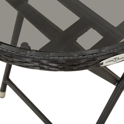 Black Coffee Table 60 cm in Polyrattan and Tempered Glass