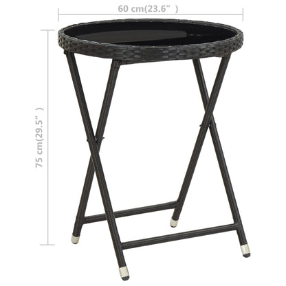 Black Coffee Table 60 cm in Polyrattan and Tempered Glass