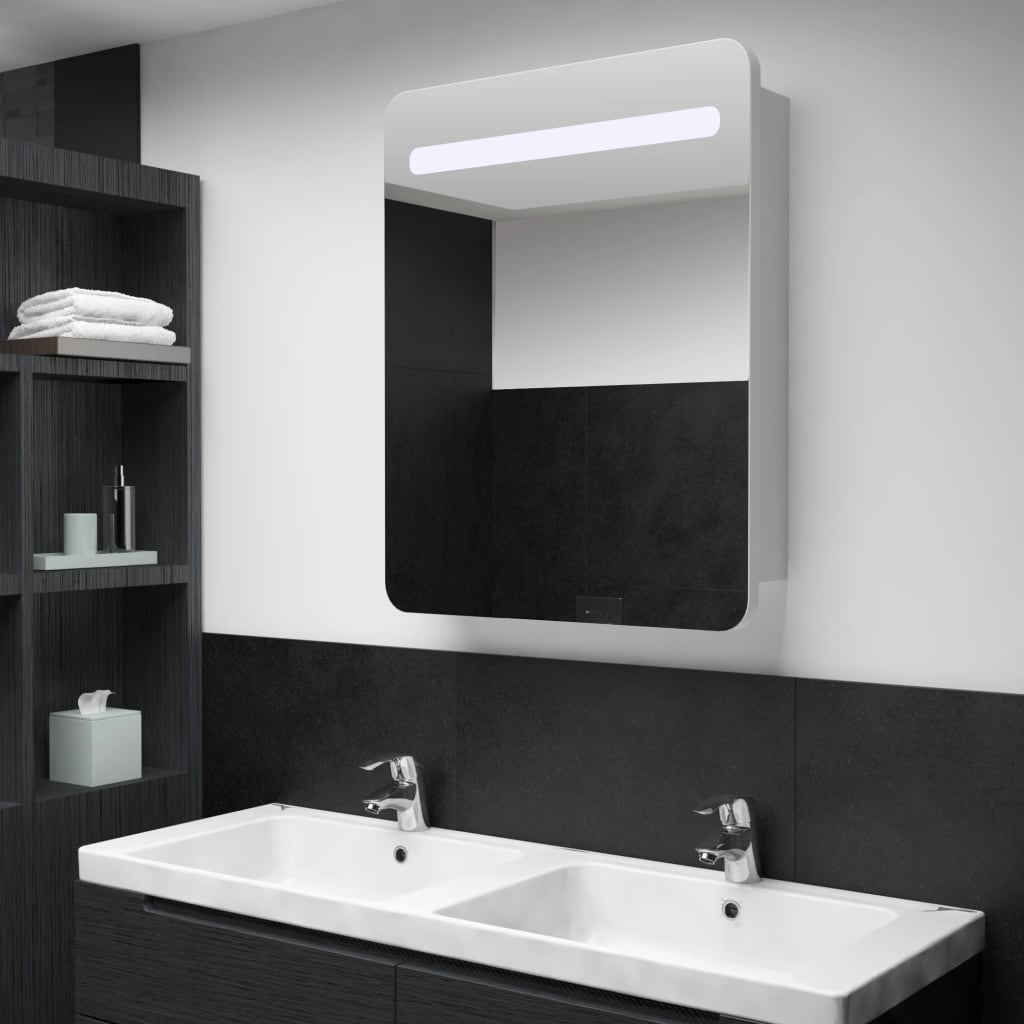 Armadietto Bagno con Specchio e LED 60x11x80 cm | homemem39