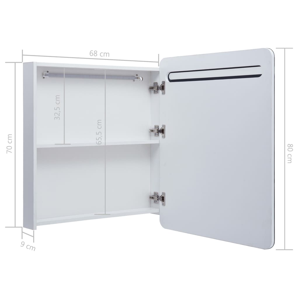 Armadietto Bagno con Specchio e LED 68x9x80 cm | homemem39