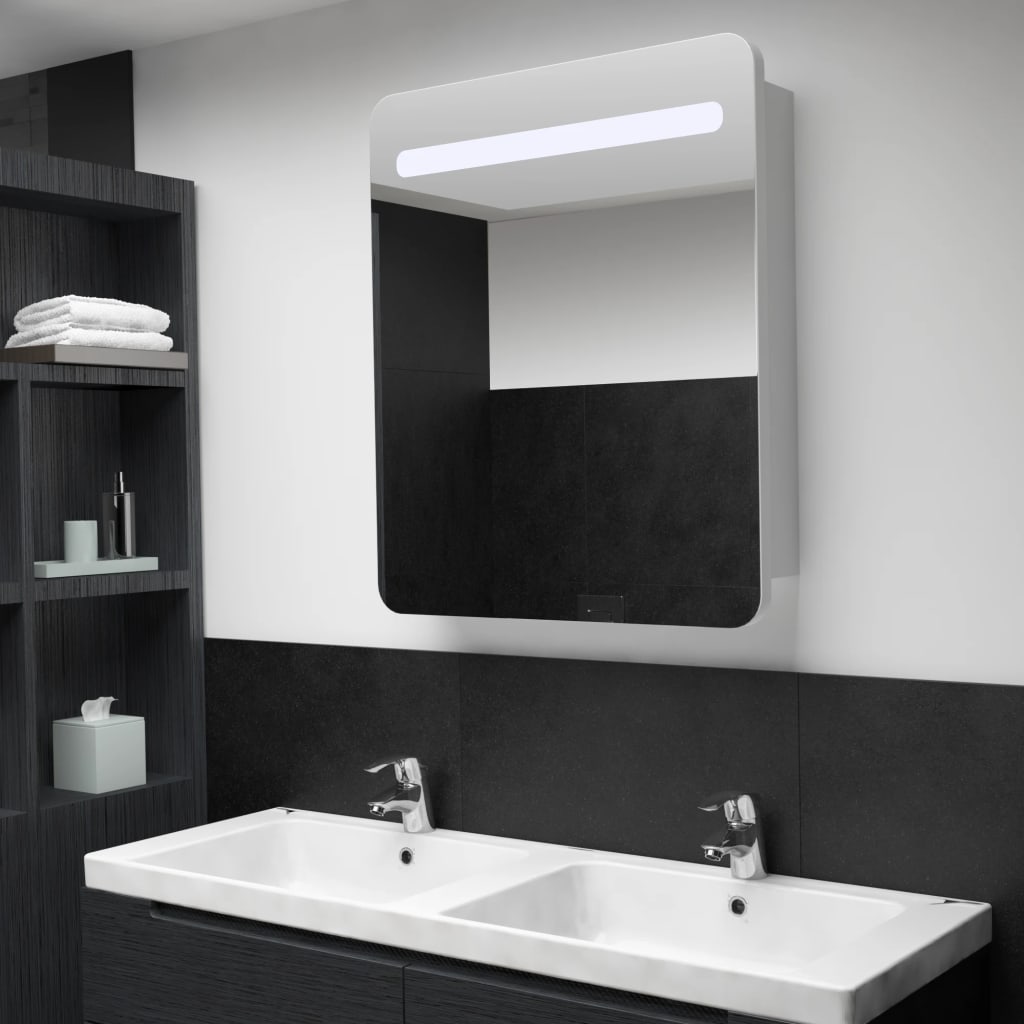 Armadietto Bagno con Specchio e LED 68x9x80 cm | homemem39