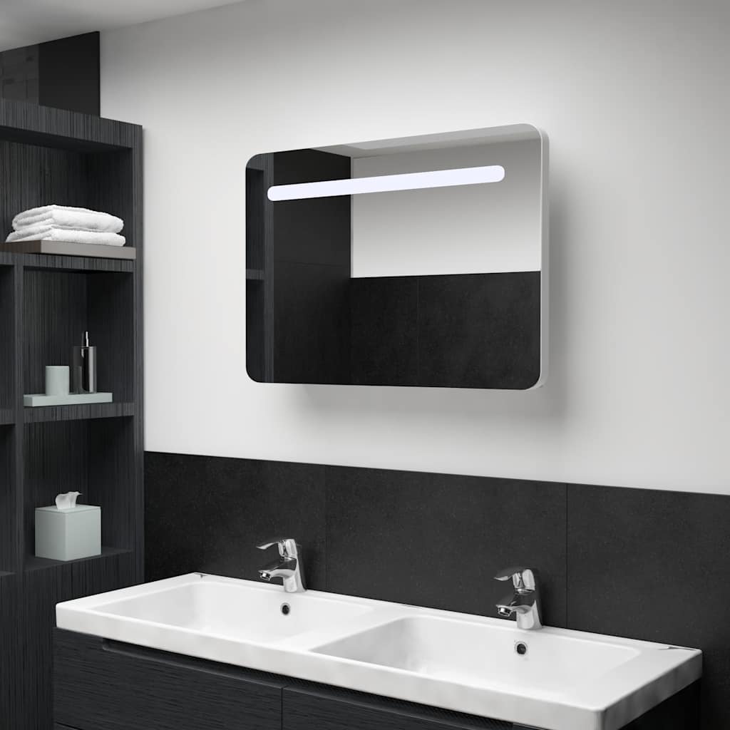 Armadietto Bagno con Specchio e LED 80x9,5x55 cm | homemem39