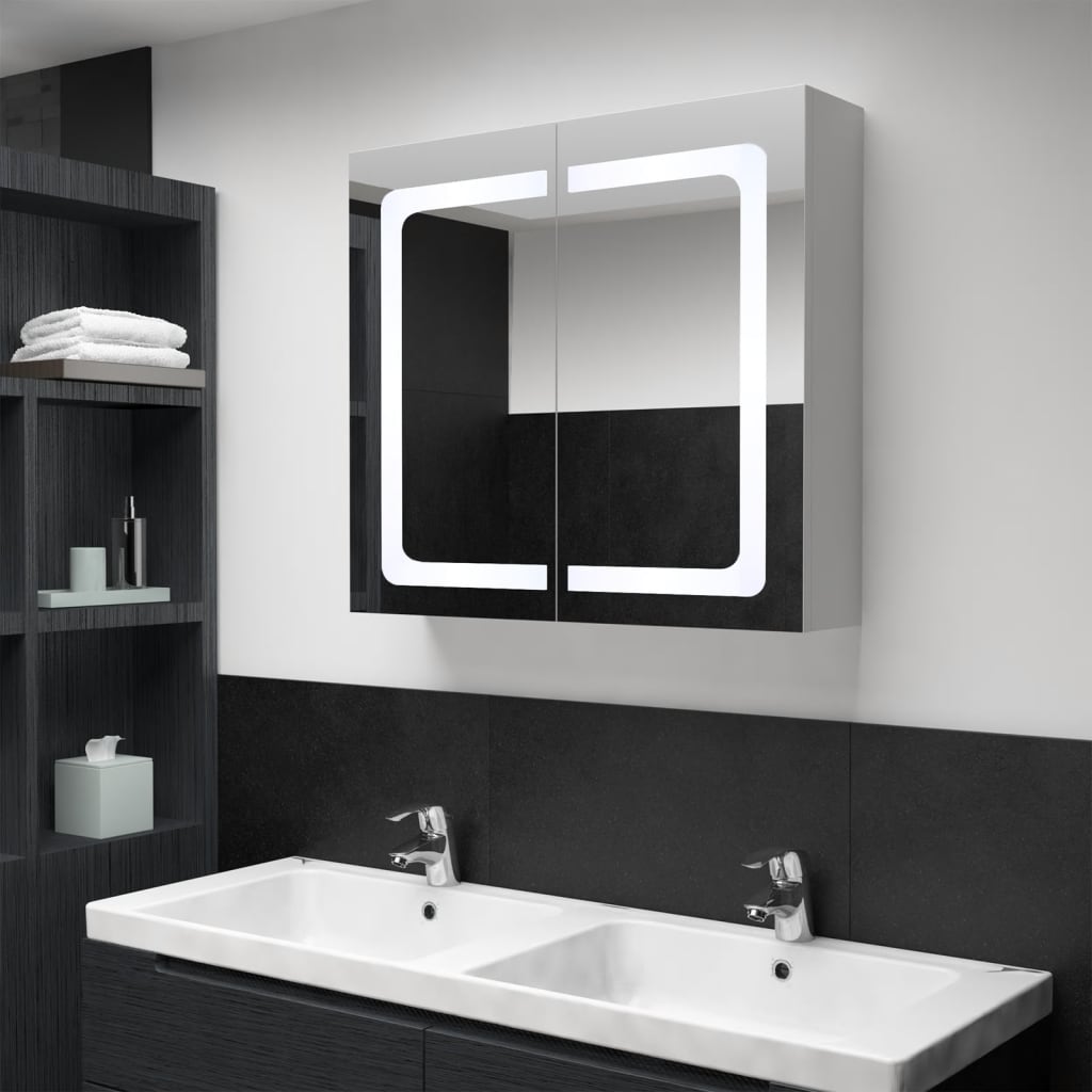 Armadietto Bagno con Specchio e LED 80x12,2x68 cm | homemem39