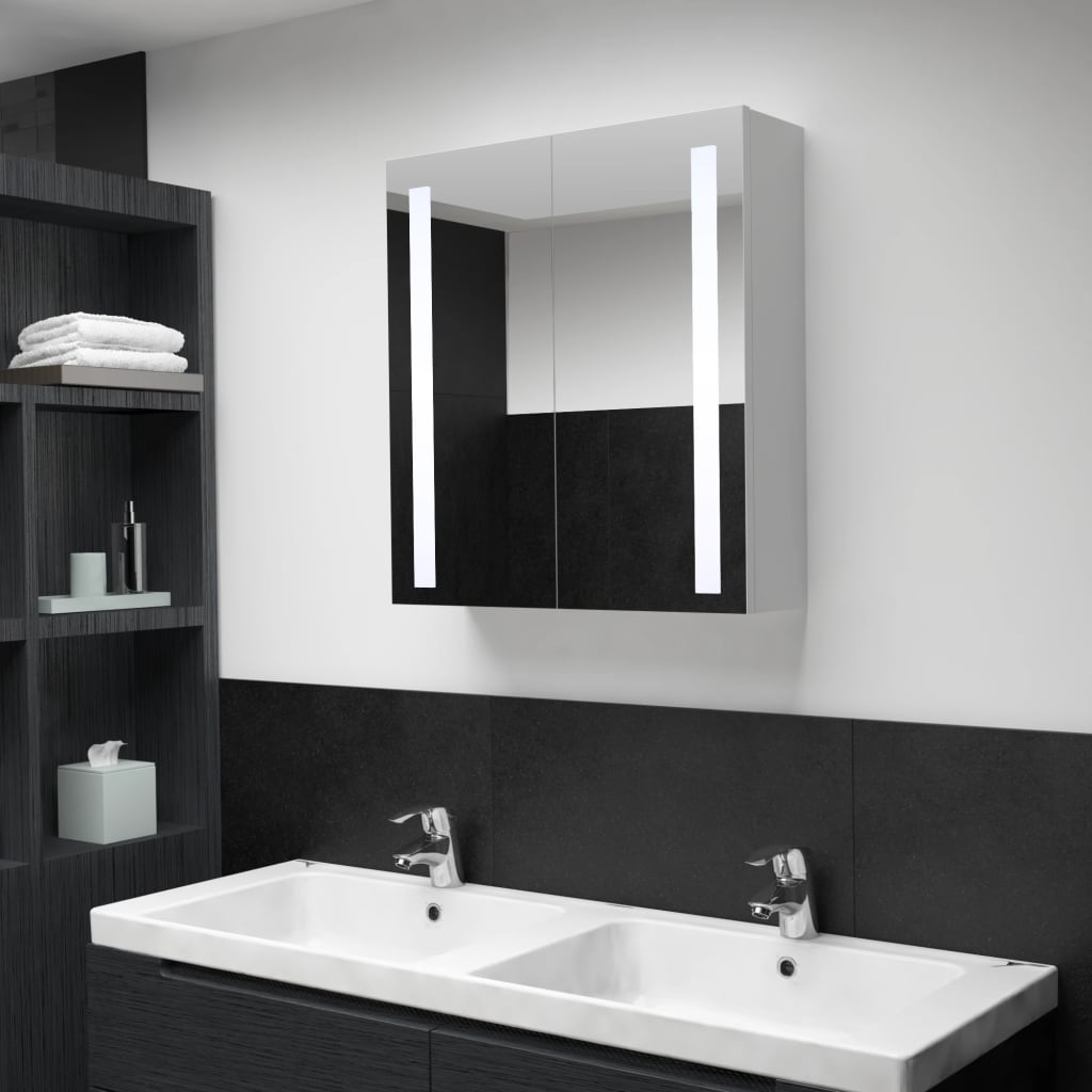Armadietto Bagno con Specchio e LED 60x14x62 cm | homemem39
