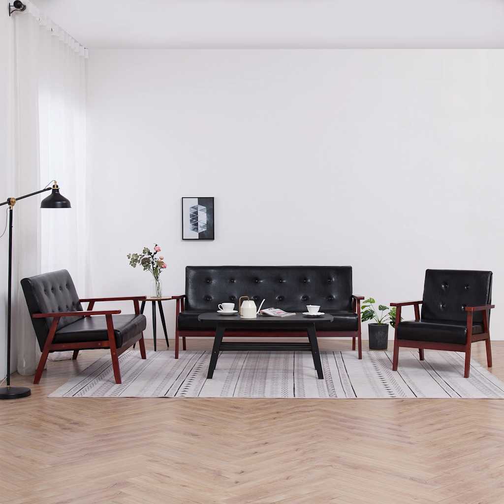 Set di Divani 3 pz Nero in Similpelle | homemem39