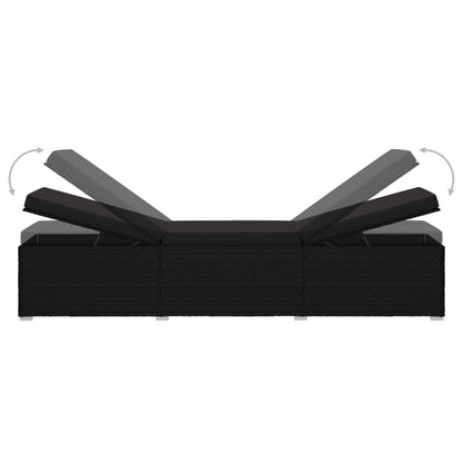 Lettino Prendisole con Cuscino in Polyrattan Nero - homemem39