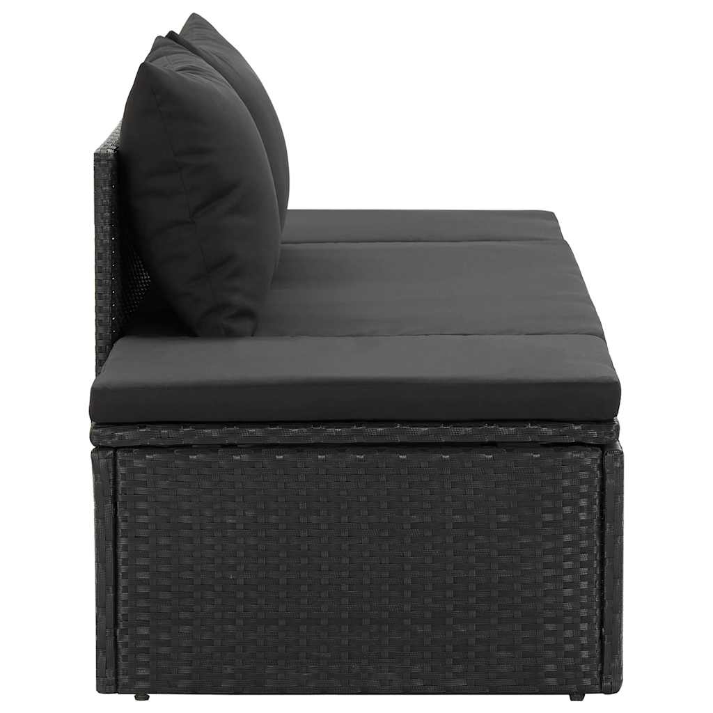 Lettino Prendisole con Cuscini in Polyrattan Nero - homemem39