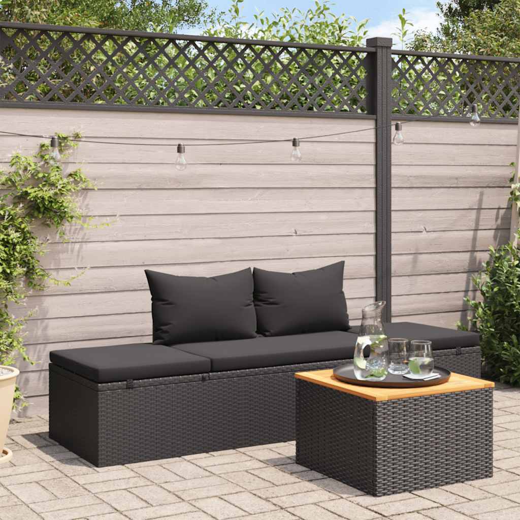 Lettino Prendisole con Cuscini in Polyrattan Nero - homemem39