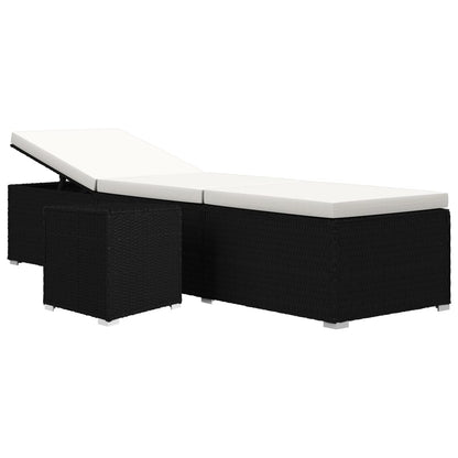 Lettino Prendisole Cuscino e Tavolino Polyrattan Bianco Crema - homemem39