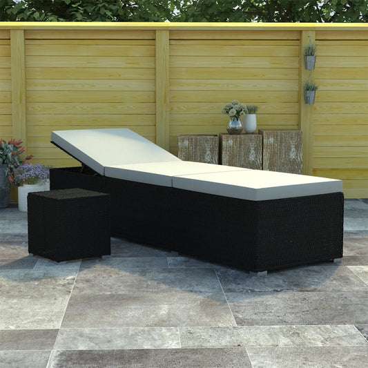 Lettino Prendisole Cuscino e Tavolino Polyrattan Bianco Crema - homemem39