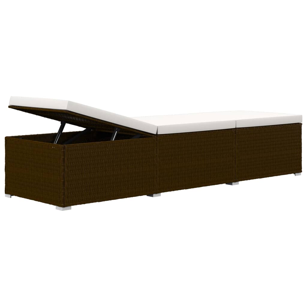 Lettino Prendisole con Cuscino e Tavolino in Polyrattan Marrone - homemem39