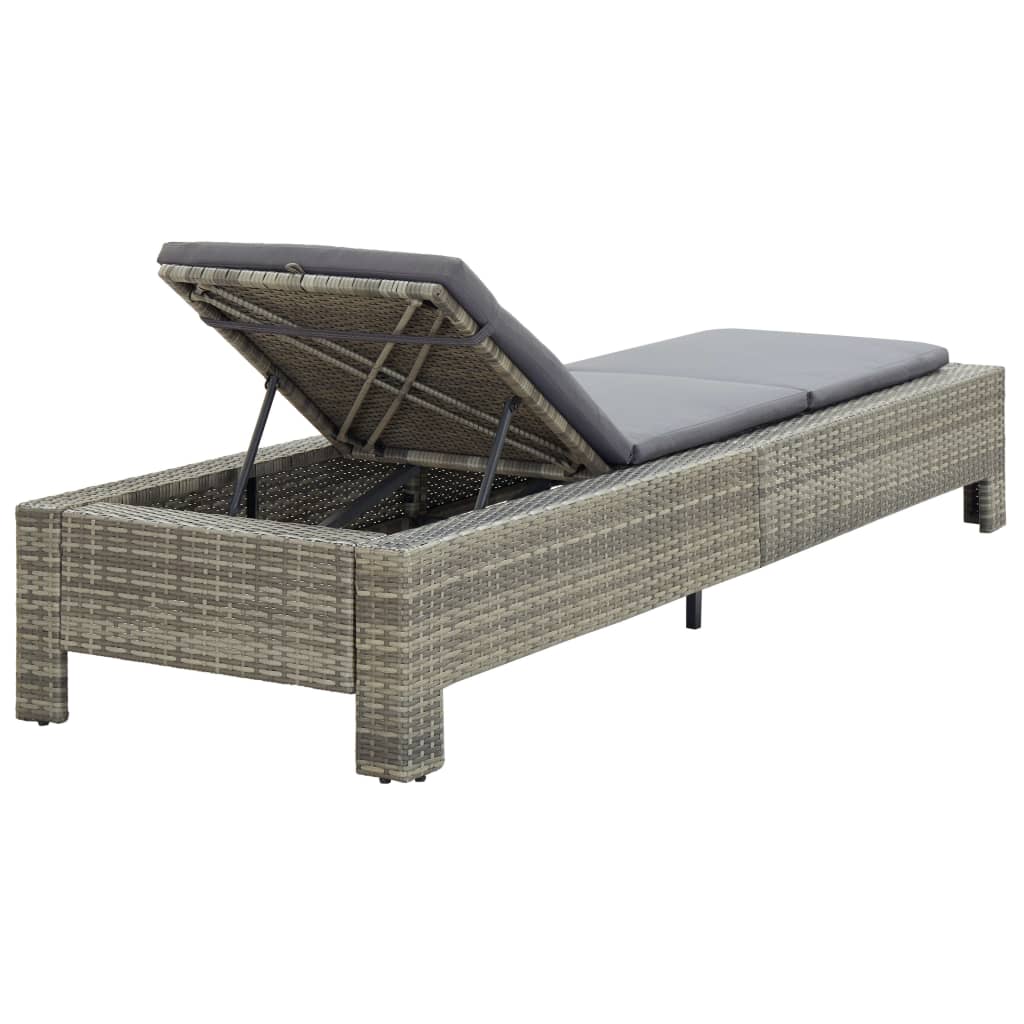 Lettino Prendisole con Cuscino in Polyrattan Grigio - homemem39