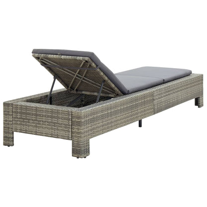 Lettino Prendisole con Cuscino in Polyrattan Grigio - homemem39