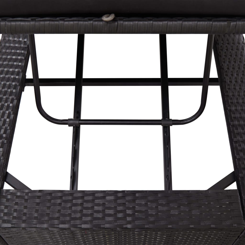 Lettino Prendisole con Cuscino Nero in Polyrattan - homemem39