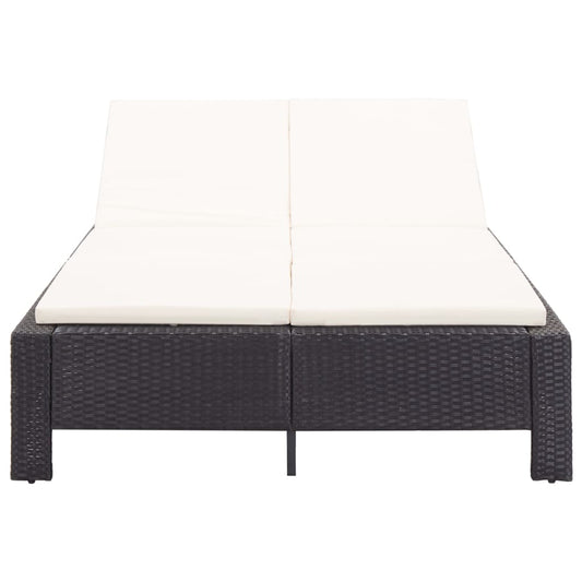 Lettino Prendisole a 2 Posti con Cuscino Nero in Polyrattan - homemem39