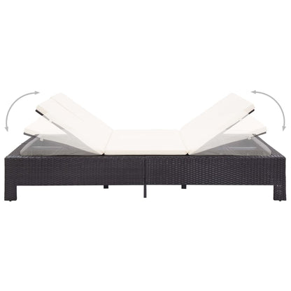 Lettino Prendisole a 2 Posti con Cuscino Nero in Polyrattan - homemem39