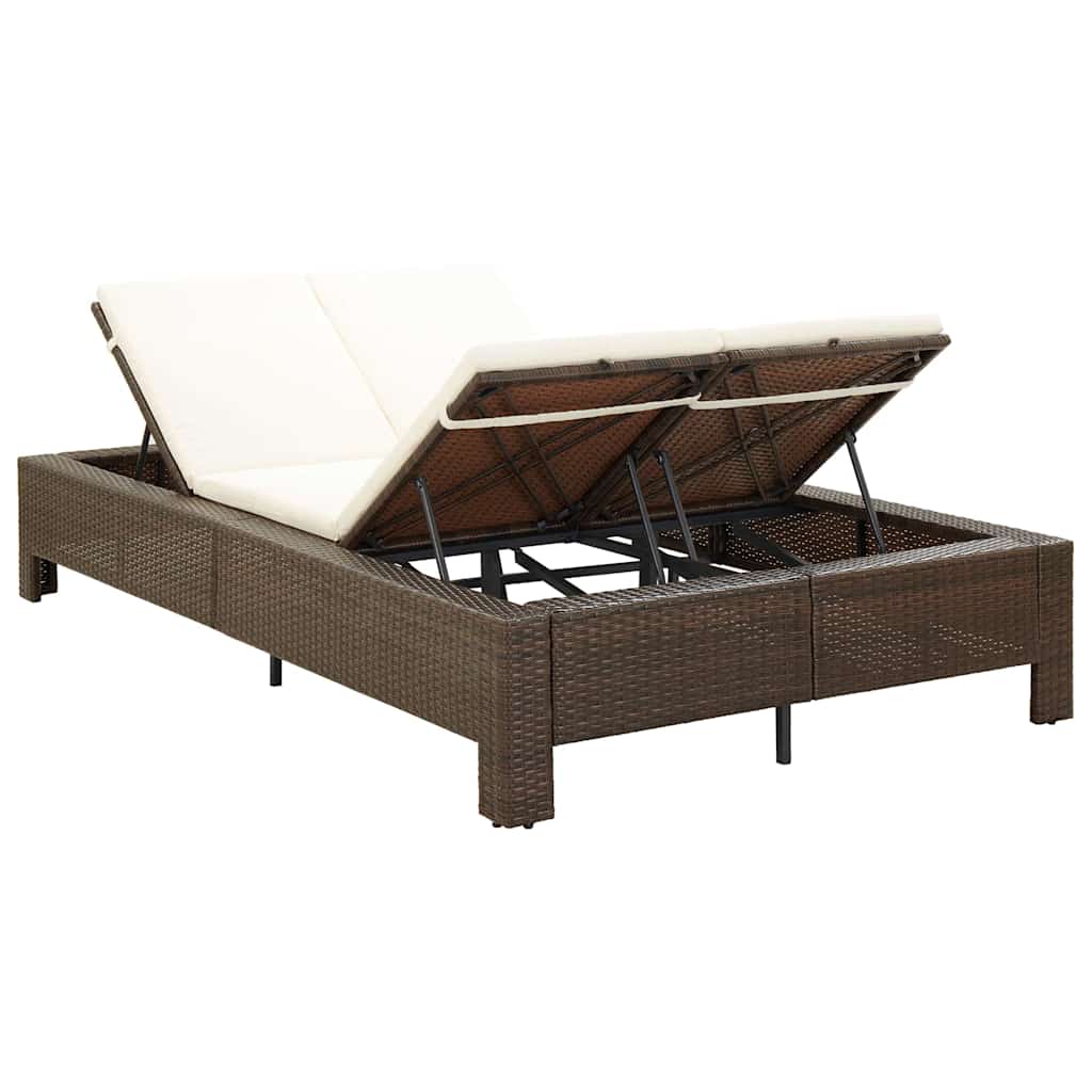 Lettino Prendisole a 2 Posti con Cuscino Marrone in Polyrattan