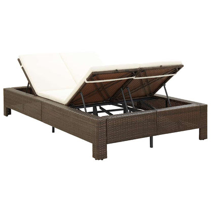 Lettino Prendisole a 2 Posti con Cuscino Marrone in Polyrattan