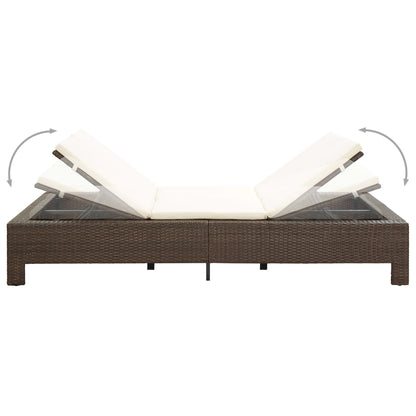 Lettino Prendisole a 2 Posti con Cuscino Marrone in Polyrattan - homemem39