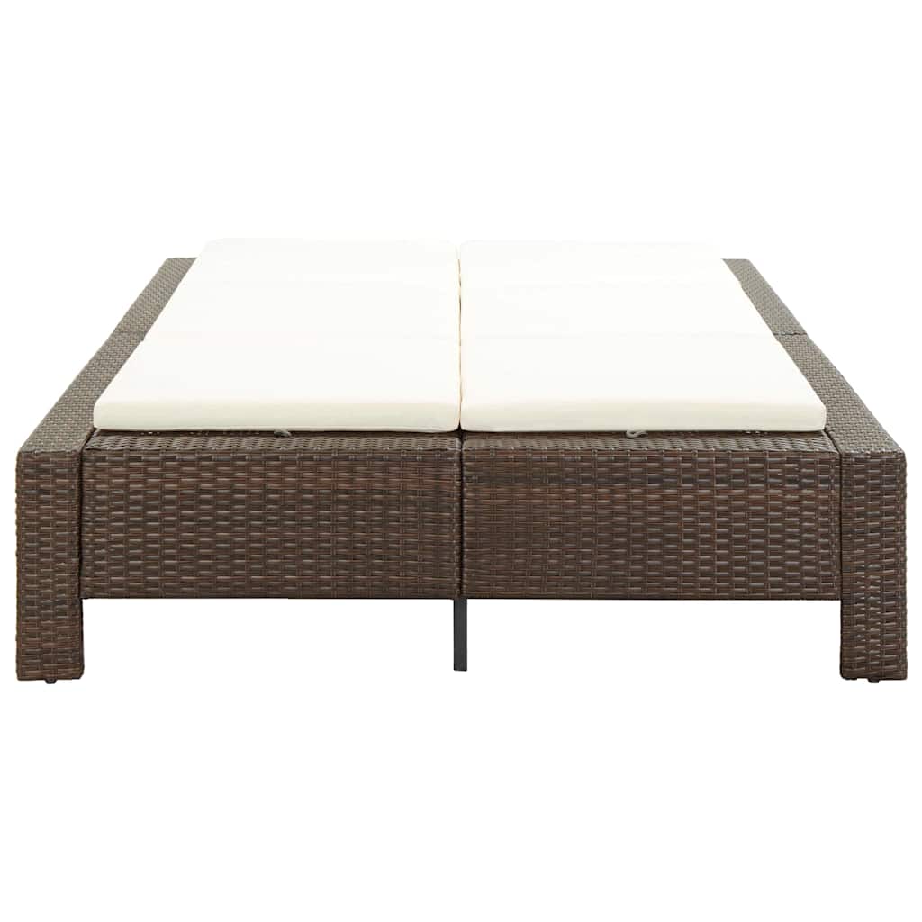 Lettino Prendisole a 2 Posti con Cuscino Marrone in Polyrattan