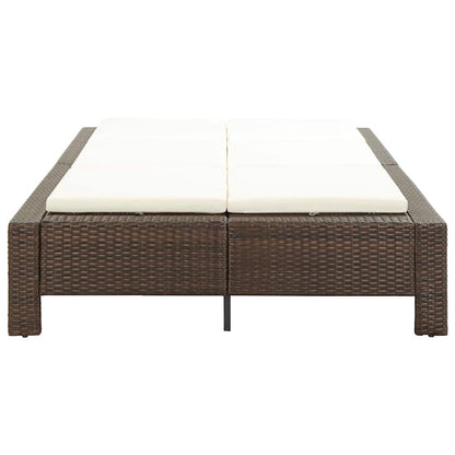 Lettino Prendisole a 2 Posti con Cuscino Marrone in Polyrattan