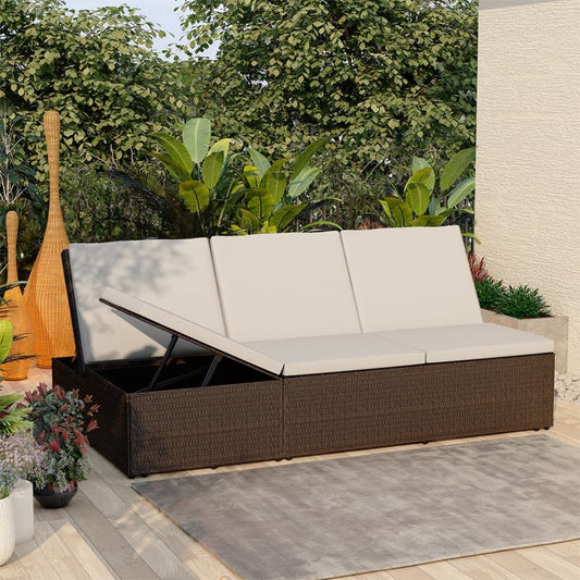 Lettino Prendisole Trasformabile con Cuscino Polyrattan Marrone - homemem39