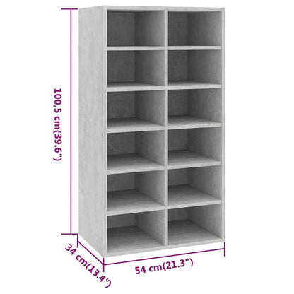 Cement Gray Shoe Rack 54x34x100.5 cm in Multilayer Wood