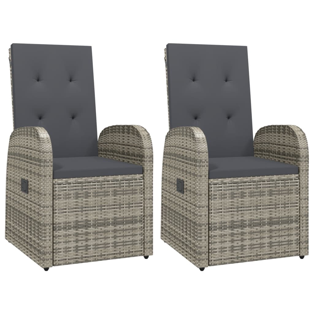 Sedie da Giardino Reclinabili 2 pz e Cuscini Polyrattan Grigio | homemem39