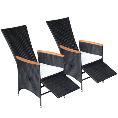 Sedie da Giardino Reclinabili 2 pz con Cuscini Polyrattan Nero | homemem39