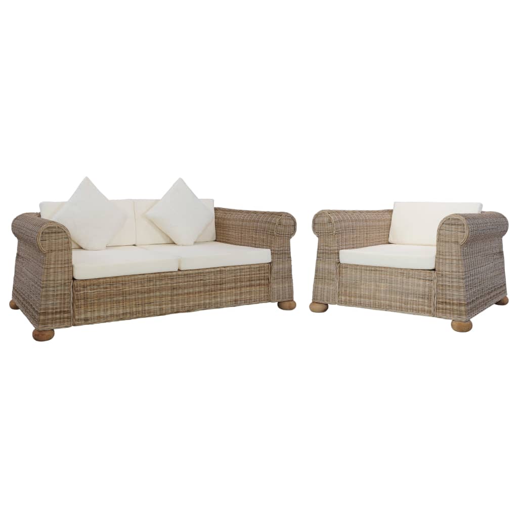 Set di Divani 2 pz con Cuscini in Rattan Naturale - homemem39